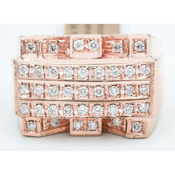 Genuine 0.98 Cts Diamond Men's Ring 14k Rose Gold